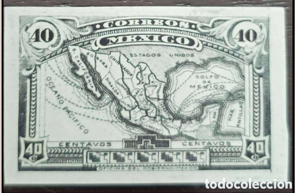 Sellos: CAJS)1915, mexico. Proof, map, in steel gray color, 40 centavos. Scott: 512. 25 usd