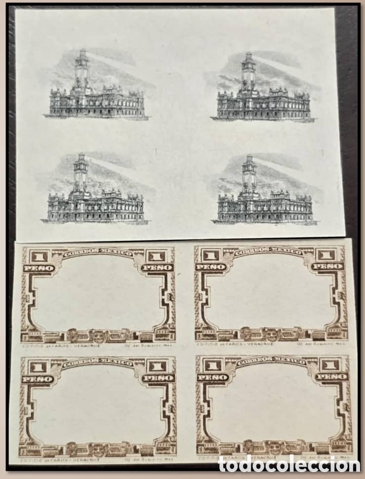 Sellos: CAJS)1915, MEXICO Proof print in dark brown and black of 1 peso stamp of the Veracruz Lighthouse,