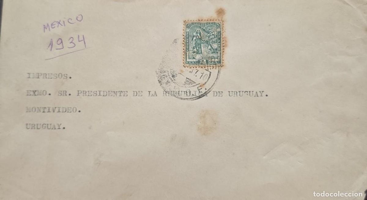 Sellos: O) 1934 MEXICO, TEHUANA INDIAN, SCT 708 2c green, CIRCULATED COVER TO URUGUAY