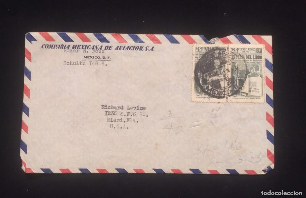 Sellos: TS) CIRCA 1945 MEXICO,AIRMAIL, COVER SENT FROM COMPA&Ntilde;&Iacute;A DE AVIACI&Oacute;N S.A. IN MEXICO CITY TO MIAMI,AT
