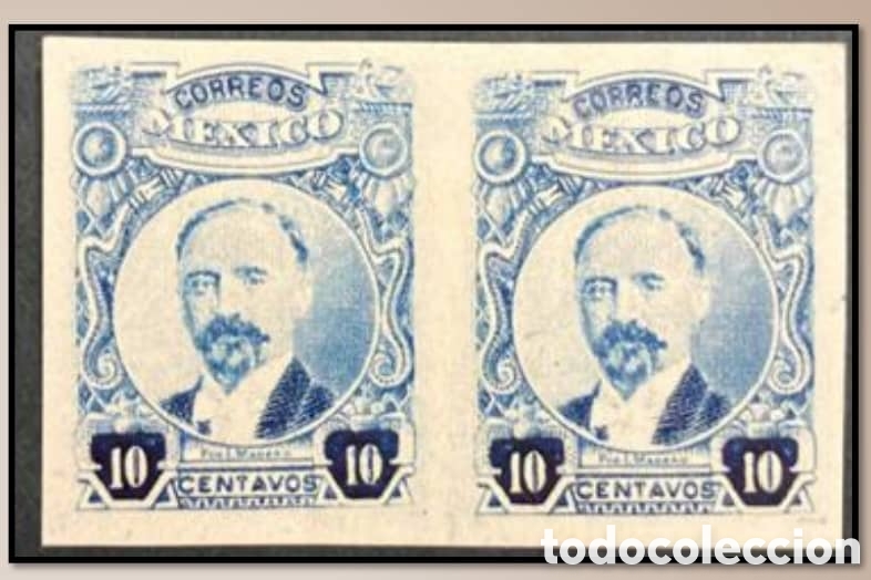 Sellos: CAJS) 1917, MEXICO Proof in blue color of 10 centavos stamp of Francisco I. Madero. 50 USD