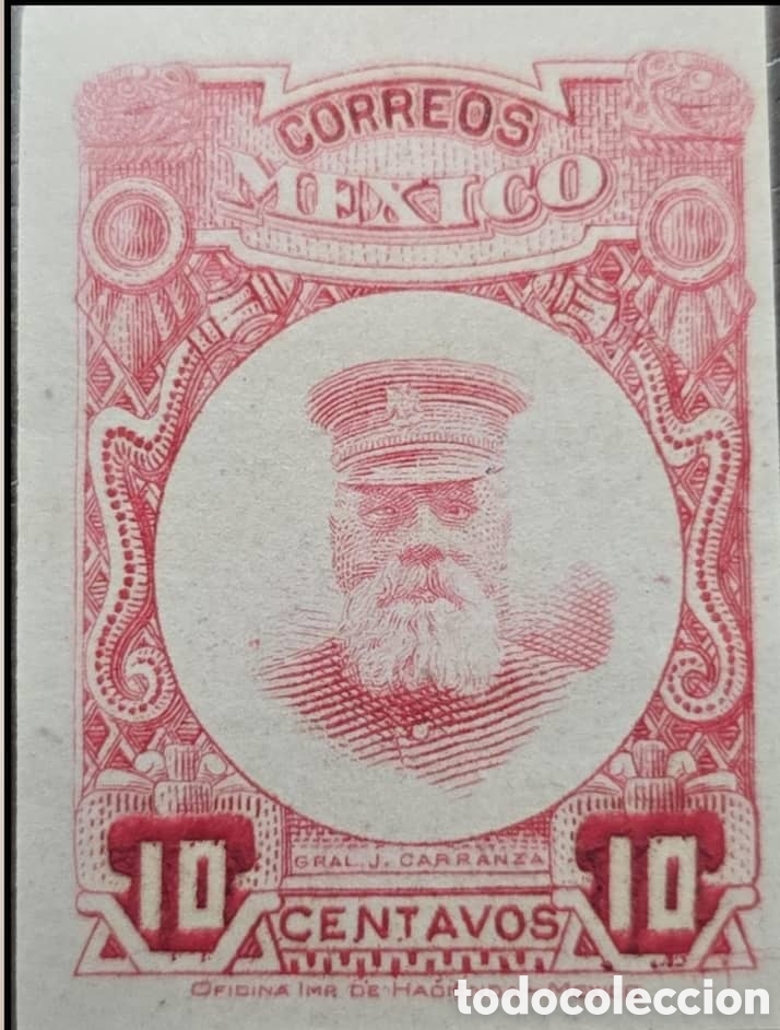 Sellos: CAJS)1917, Mexico Proof, Jes&uacute;s Carranza, 10 centavos. 25 usd