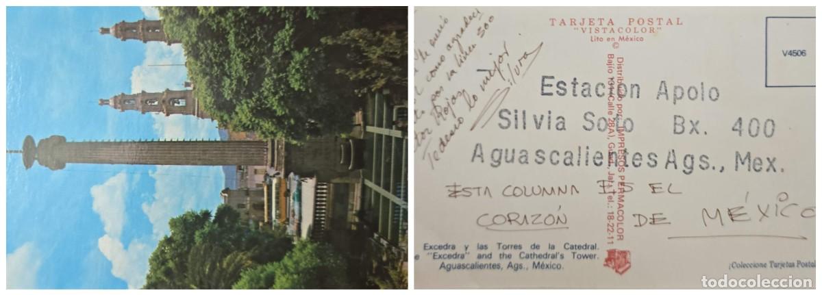 Sellos: O) MEXICO, APOLO STATION - AGUASCALIENTES, THE EXCEDRA AND THE CATHEDRAL&acute;S TOWER, POSTAL CARD