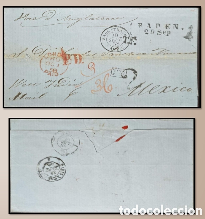 Sellos: CA)1858 ALEMANIA Cover circulated with date of September and October 1858, traces a complex transa
