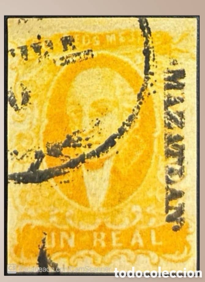 Sellos: CA)1856.DISTRICT: MAZATL&Aacute;N 1 real with circular date stamp cancellation. Double district. Scott: 2