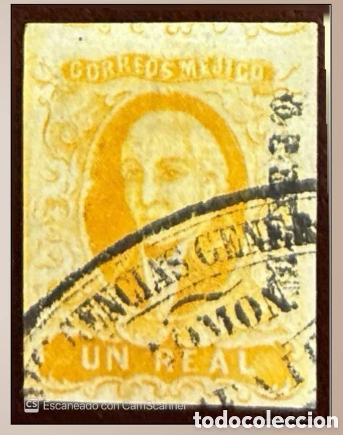 Sellos: CA)1856 DISTRICT: M&Eacute;XICO 1 real with double-line oval cancellation of Mexico General Stagecoaches