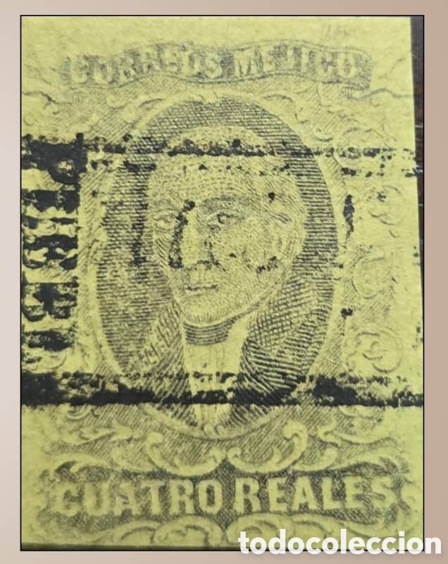 Sellos: CA)1861.DISTRICT: Puebla 4 reales with box cancellation. Scott: 9. Estimado: 140 usd