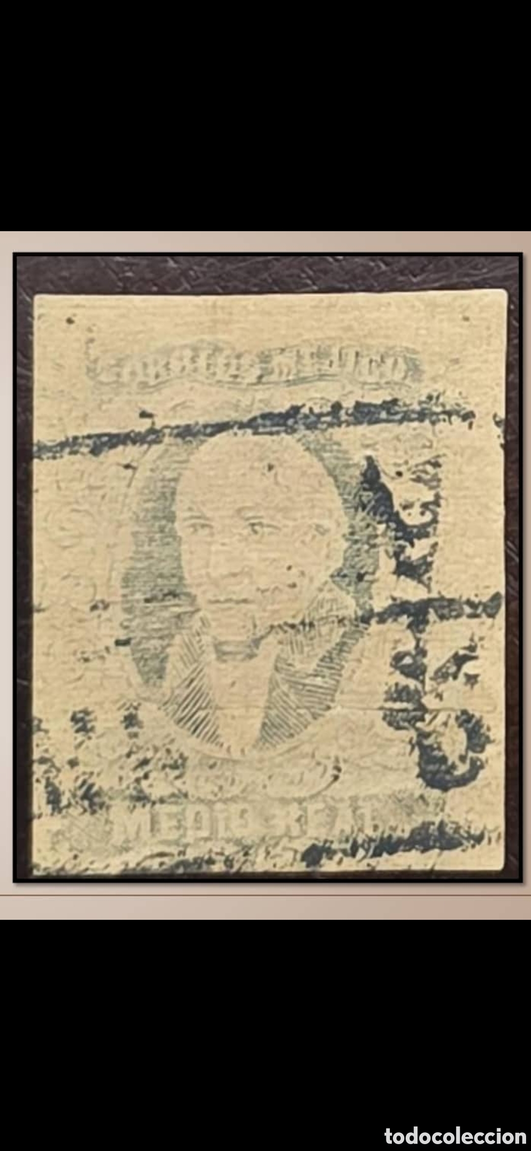 Sellos: CA)1861.DISTRICT: OAXACA &frac12; real with box cancellation. Scott: 6. Estimado: 90 usd