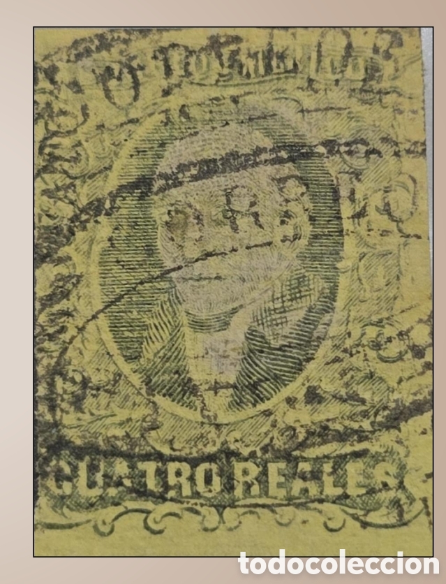 Sellos: CA)1861.DISTRICT: Guanajuato 4 reales with double-line oval double cancellation. Scott: 9. Esti