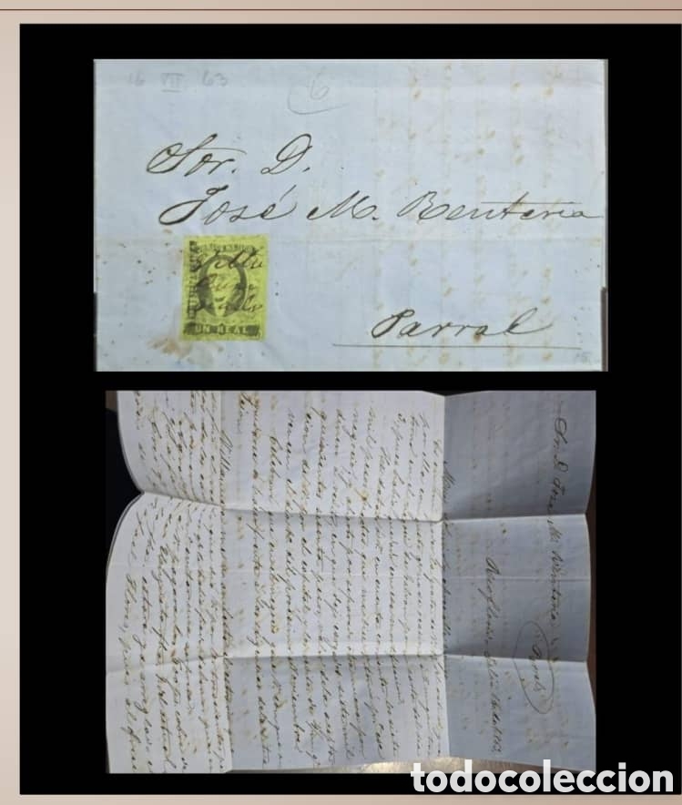 Sellos: CA)1863.DISTRICT: CHIHUAHUA Complete letter circulated to Parral with 1 real stamp with manuscri