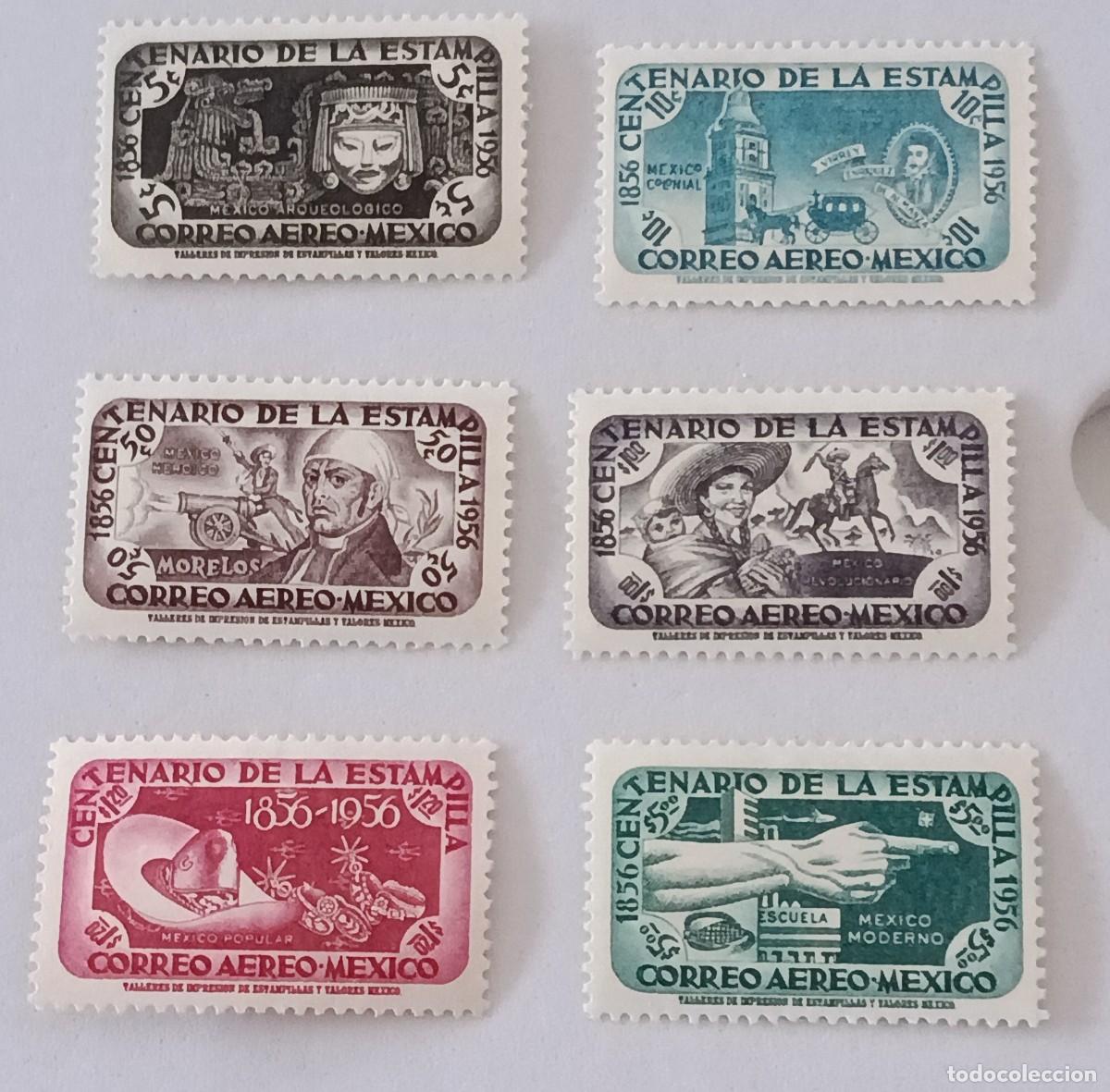 Sellos: Sellos M&eacute;xico 1956 H. 2. I Centenario del sello de M&eacute;xico. A&eacute;reos.