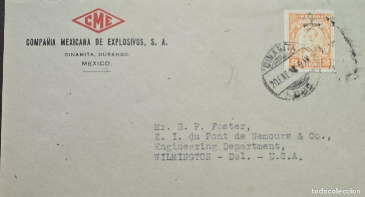 Sellos: TS) 1928 MEXICO, COVER SENT FROM DURANGO TO DELAWARE,WITH PRESIDENT BENITO JUAREZ.