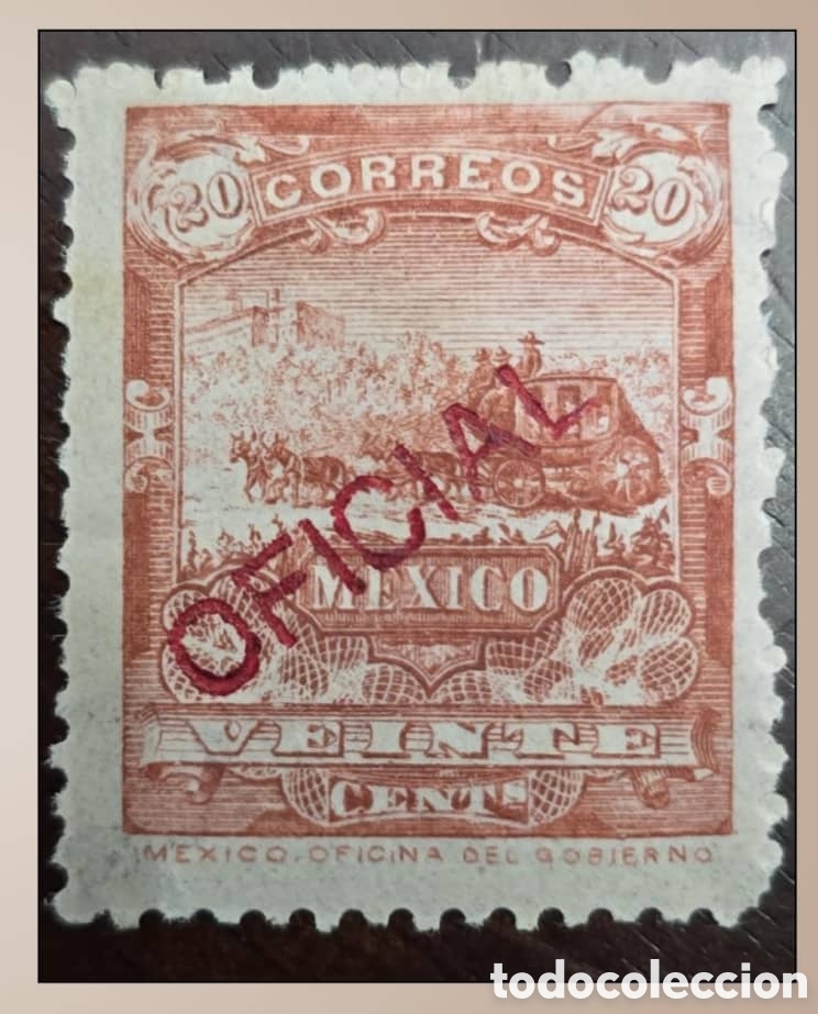 Sellos: SM4)1895. Mexico. 20 centavos Mulita stamp with OFICIAL overprint. MINT. Scott: O18 Estimado: 90 u