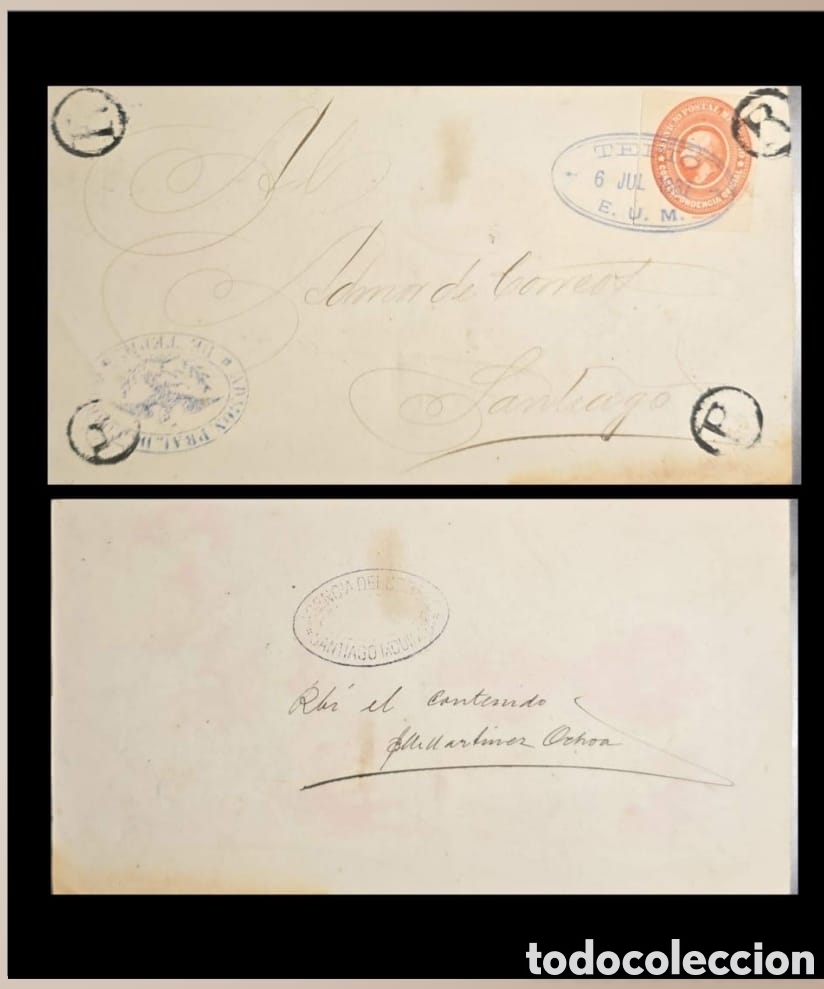 Sellos: SM4)1861.TEPIC. MEXICO.Cover circulated to Santiago with Official Correspondence Hidalgo Medallion