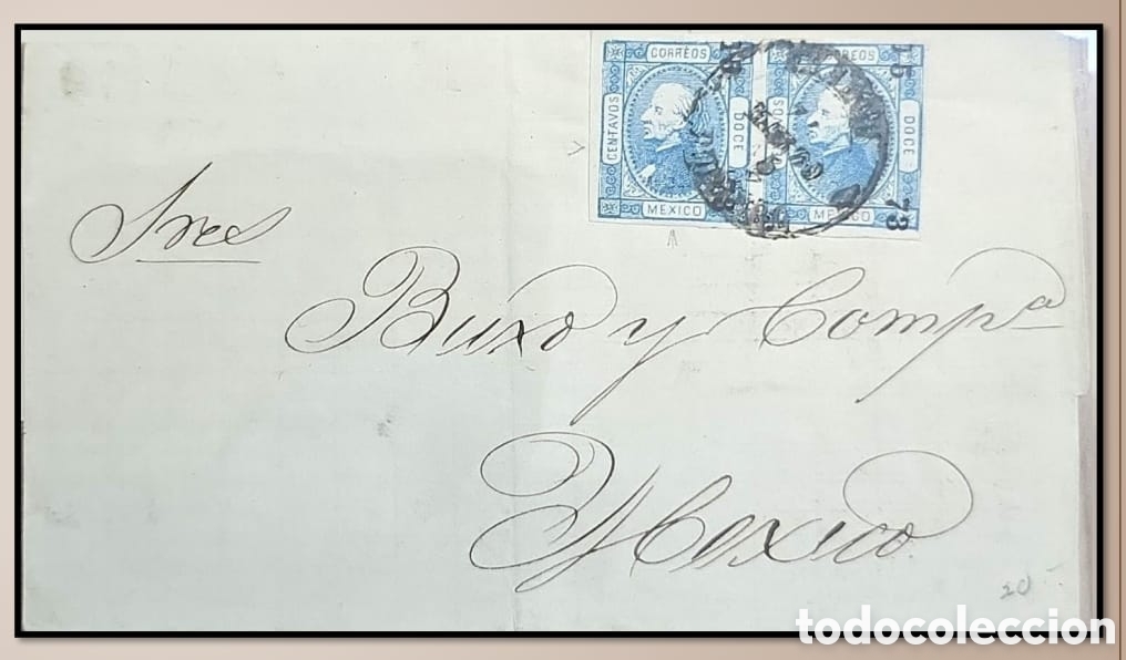 Sellos: SM4)1873. DURANGO. MEXICO. Front of letter circulated to Mexico, pair of 12 reales Hidalgo stamps,