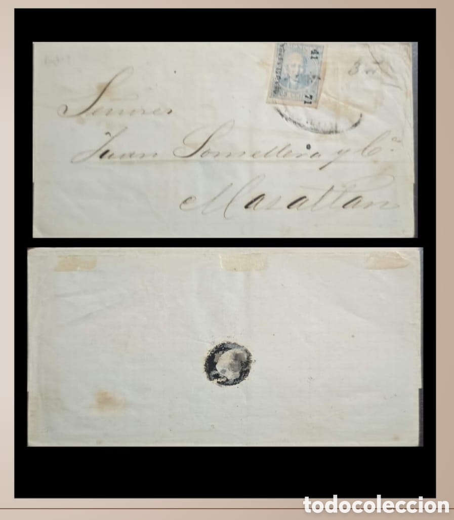 Sellos: SM4)1871.Guadalajara. Cover circulated from Guadalajara to Mazatl&aacute;n with 25 centavos blue Hidalgo