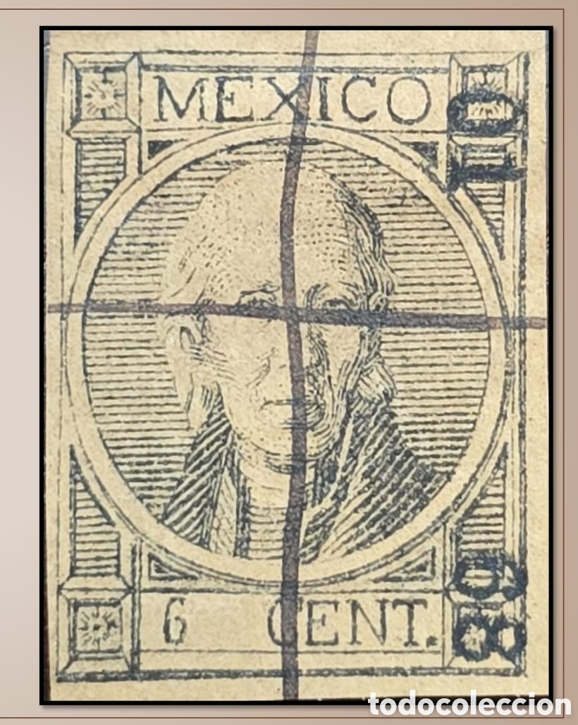 Sellos: SM4)1868 M&eacute;xico.Imperforate 6 centavos Hidalgo without dot with manuscript cancellation. Scott: 58