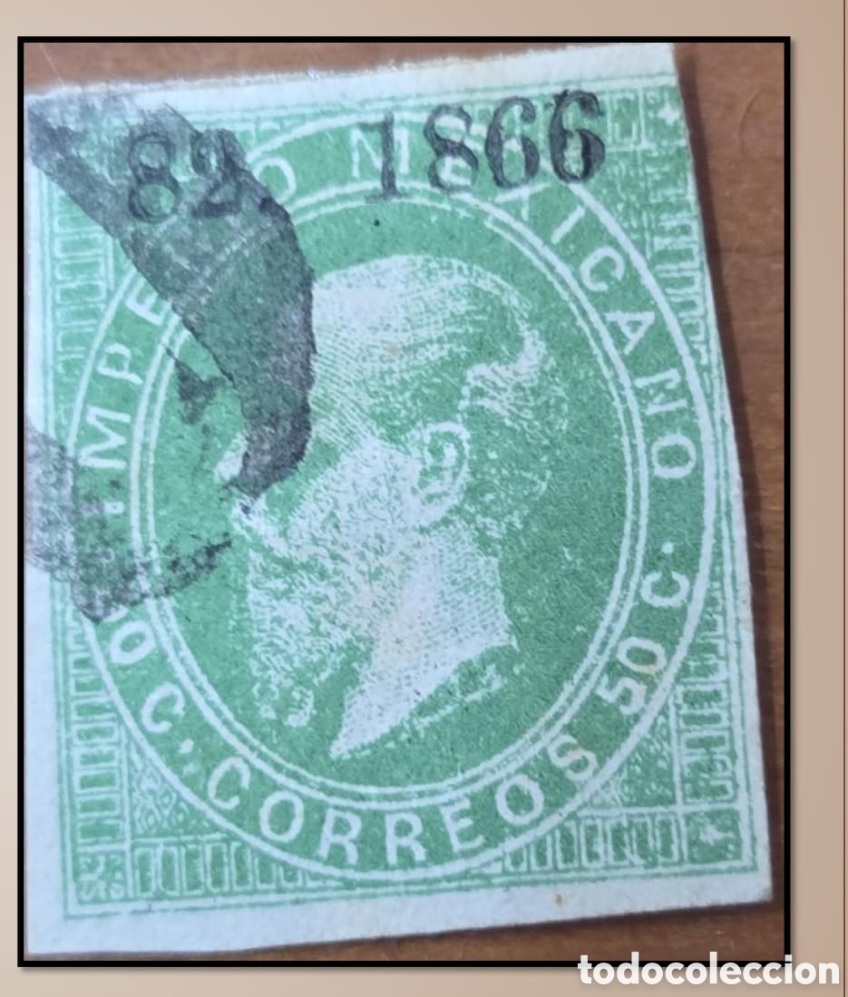 Sellos: SM4)1866. puebla.MAXIMILIAN LITHOGRAPHED, 50 CENTS WITH NUMERAL &rdquo;0&ldquo; MUTE CANCELLATION.SCOTT: 30 E