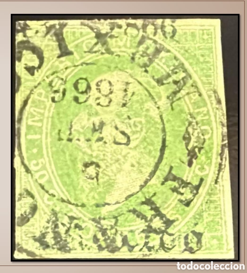 Sellos: SM4) 1866. M&Eacute;XICO.Lithographed Maximilian, 50 centavos with doubleline circular cancellation with di