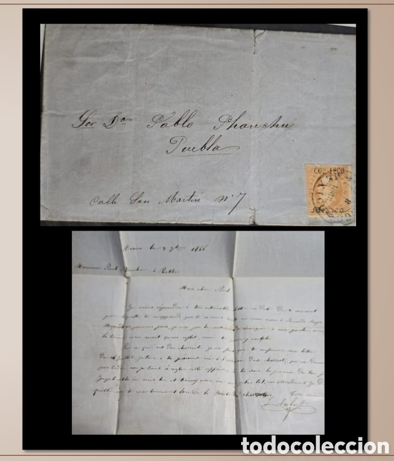 Sellos: SM4)1866 DISTRITO: M&Eacute;XICO.Complete letter circulated from Mexico to Puebla, with 25 centavos Maxi