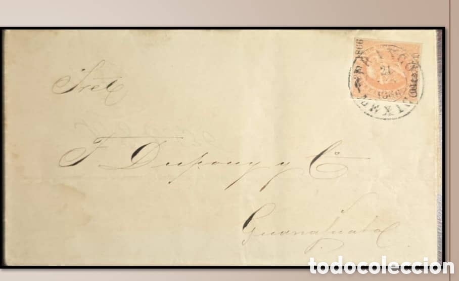 Sellos: SM4)1866.M&eacute;xico.Cover circulated from Mexico to Guanajuato with a 25 centavos lithographed Maximil