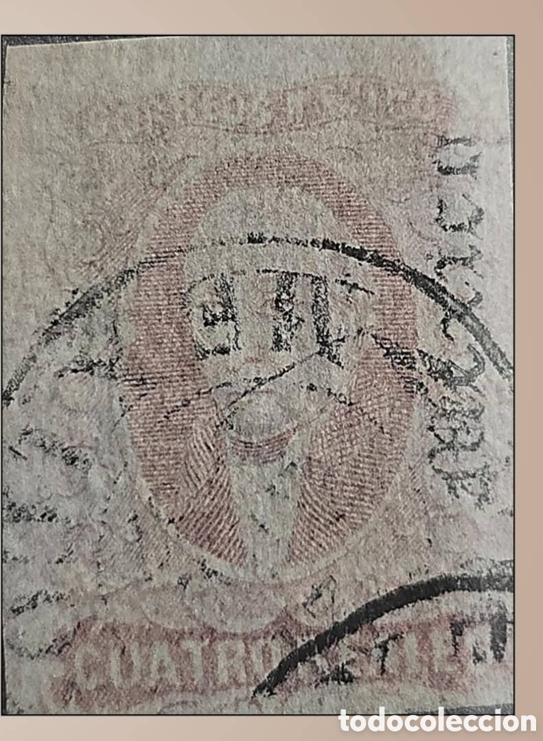 Sellos: SM4)1867.M&eacute;xico4 reales with double-line circular cancellations. Watermark &rdquo;Papel sellado&rdquo;. Scott:
