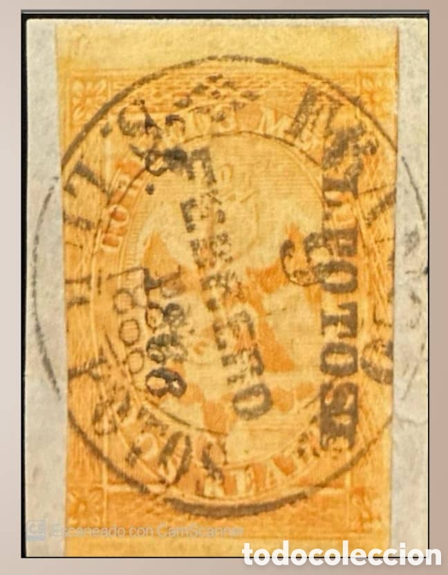 Sellos: SM4)1866.San LUIS POTOS&Iacute;.Fragment with 2 reales Imperial Eagle from the V period with double-line