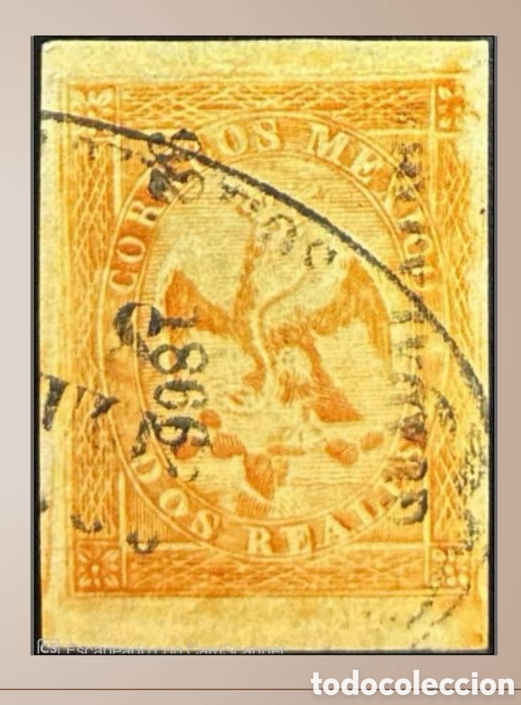Sellos: SM4)1866. GUADALAJARA Imperial Eagle of 2 reales from the V period with oval date stamp cancellati