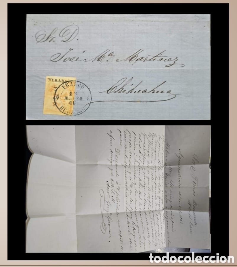 Sellos: SM4)1866.DURANGO. Mexico. Complete letter circulated to Chihuahua with Imperial Eagle stamp from t