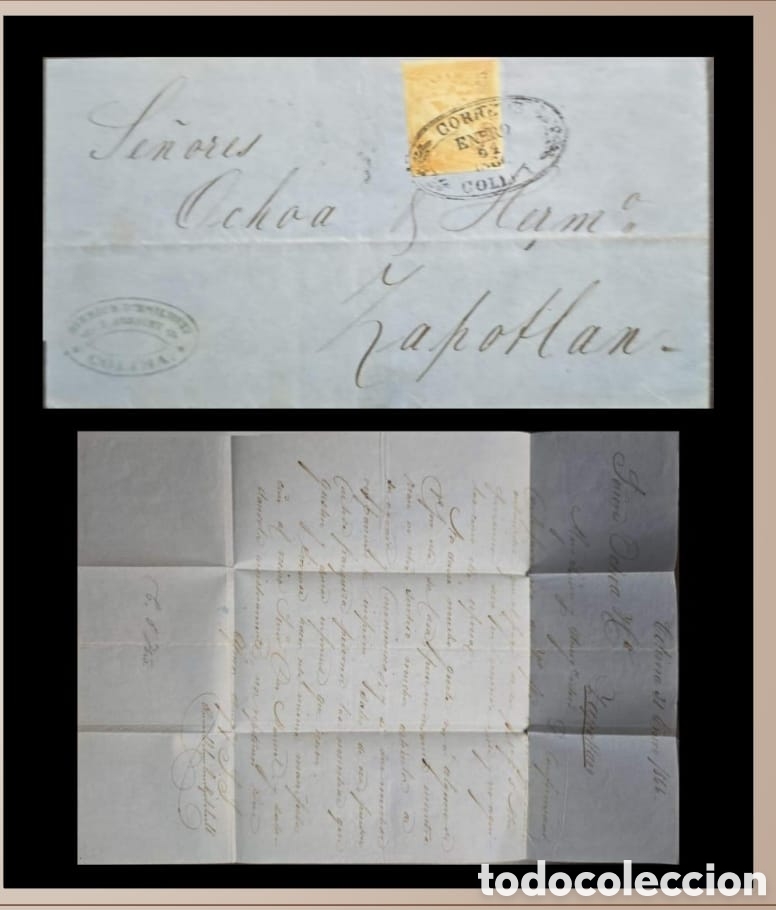 Sellos: SM4)1866.COLIMA .Complete letter circulated to Zapotl&aacute;n el Grande, with 2 reales Imperial Eagle st