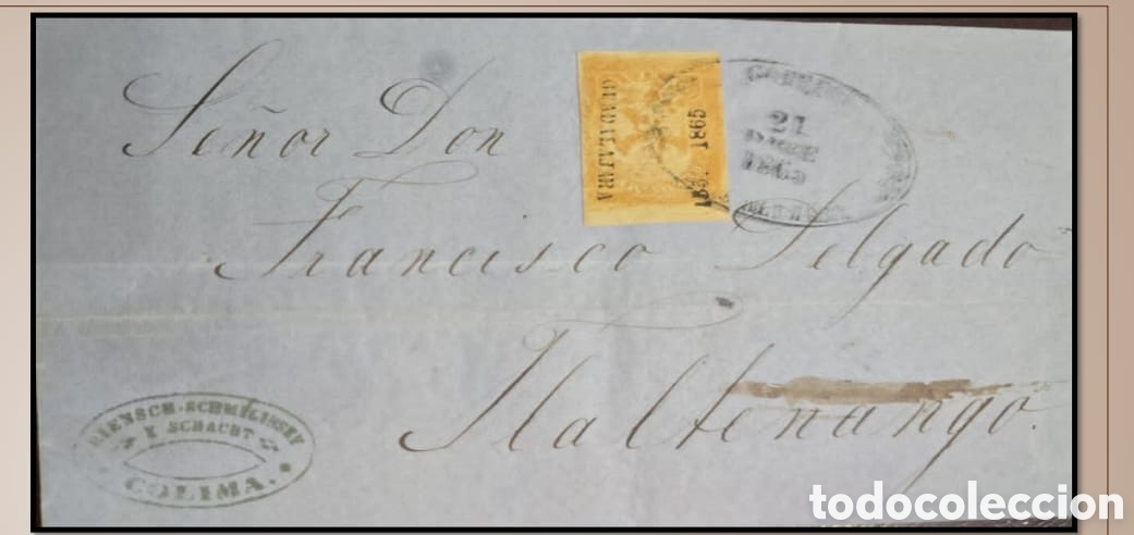 Sellos: SM4)1865.DISTRITO: GuadalajaraCover circulated to Tlaltenango, with Imperial Eagle stamp from IV per