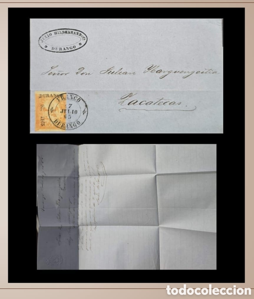 Sellos: SM4)1865.DISTRITO: DurangoCover circulated from Durango to Zacatecas, with contents, features 2 re