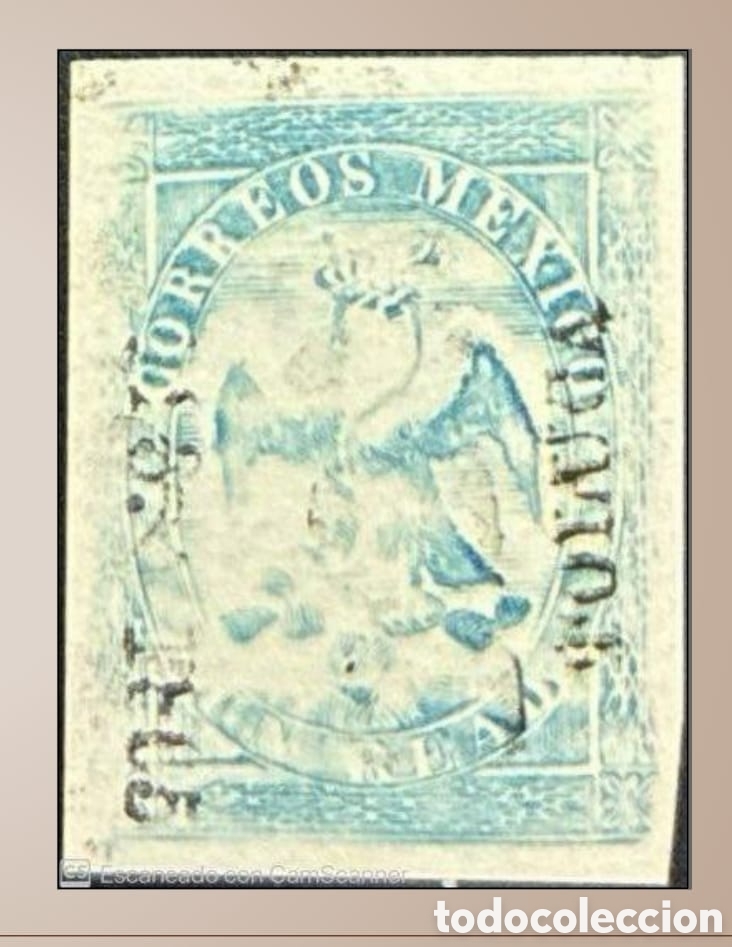 Sellos: SM4)1865.DISTRITO: TolucaImperial Eagle from the IV period of one real. Mint. Scott: 21. Estimad
