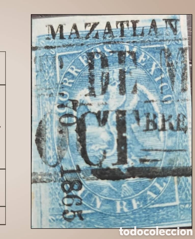 Sellos: SM4)1865.DISTRITO: MAZATL&Aacute;NImperial Eagle of 1 real from the IV period with box cancellation. Scot