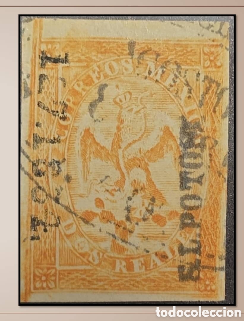Sellos: SM4)1864.DISTRITO: SAN LUIS POTOS&Iacute; 2 Reales Imperial Eagle, II period with an oval date-stamp canc