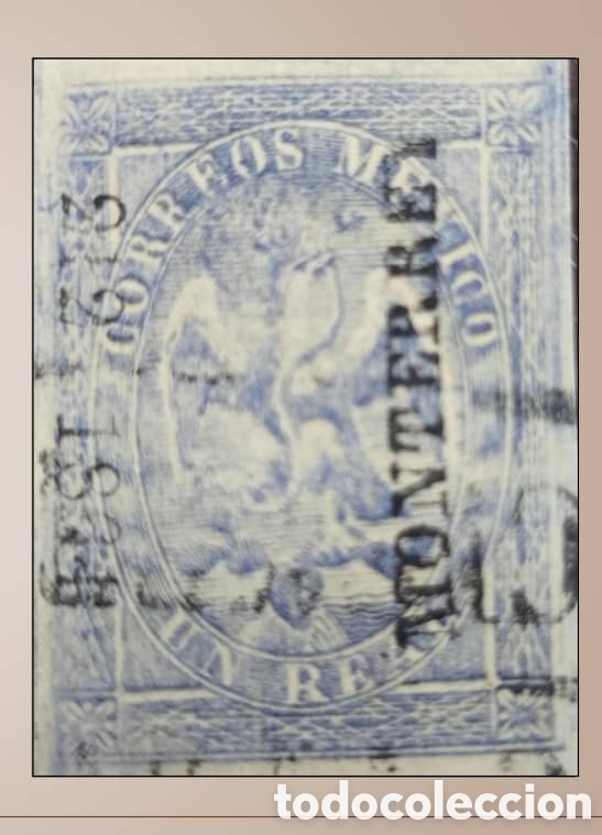 Sellos: SM4)1864.DISTRITO:MONTERREY.Imperial Eagle of 1 real from the II Period with box cancellation. Sco