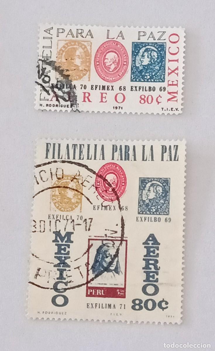 Sellos: Sellos M&eacute;xico 1971 Exp. Filat&eacute;lica Latinoamericana &rdquo;Filatelia para la paz&rdquo;. Caracas y Lima. A&eacute;reo.