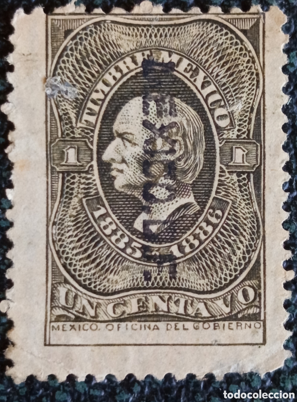 Sellos: M&eacute;xico 1885-1886 Sello Fiscal Hidalgo 1c Norteam&eacute;rica (Forbin #47)