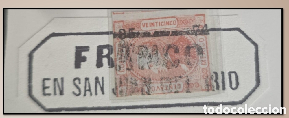 Sellos: SM4)1874QUER&Eacute;TARO25 centavos Hidalgo stamp with box cancellation &rdquo;Franco en San Juan del Rio&rdquo;. 55 U