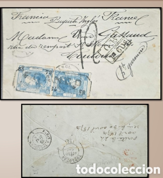 Sellos: SM4)1874QUER&Eacute;TARO.Cover circulated from the Quer&eacute;taro postal district to France in 1874, with two