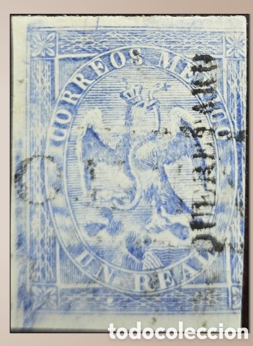 Sellos: SM4)1864QUER&Eacute;TAROImperial Eagle of 1 real from the I Period with box cancellation. Scott: 22. 100