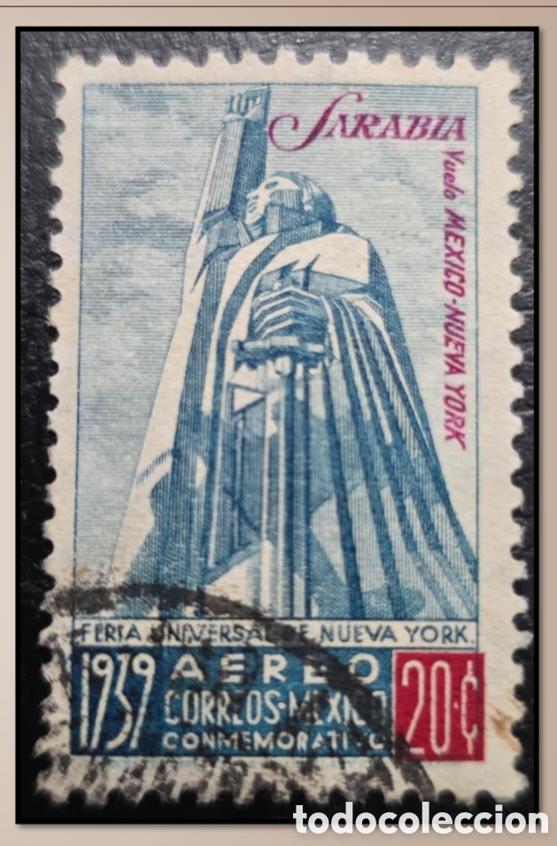 Sellos: SM4)1939.Airmail of 20 centavos, New York World's Fair, with circular cancellation. Scott: C 93A.