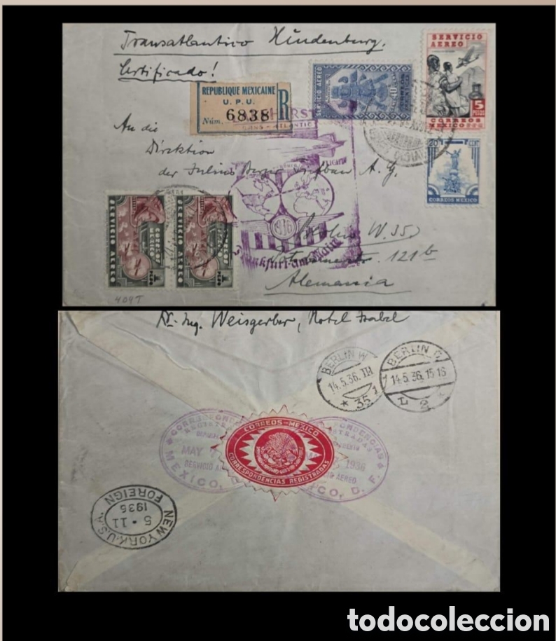 Sellos: SM4)1936.Certified cover circulated from Mexico to Germany, mixed postage with airmail stamps of 20