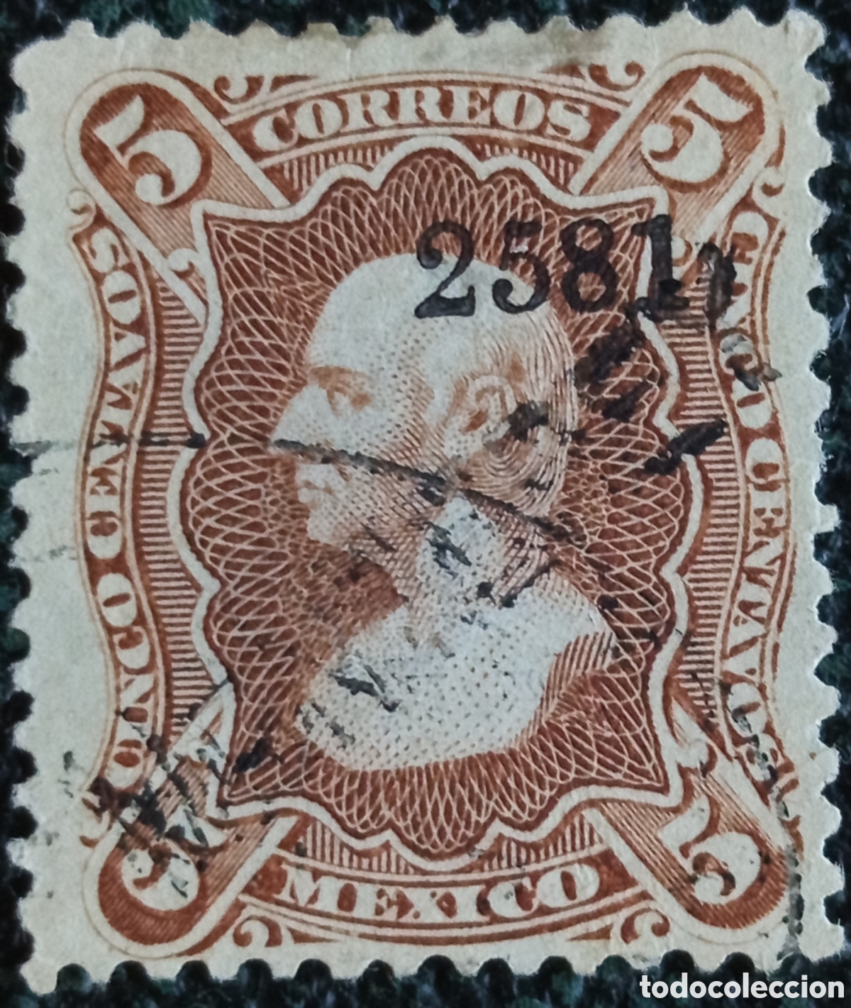 Sellos: Sello Mexico Hidalgo 5c Cafe 1879 Sobrecarga Numero Scott#125