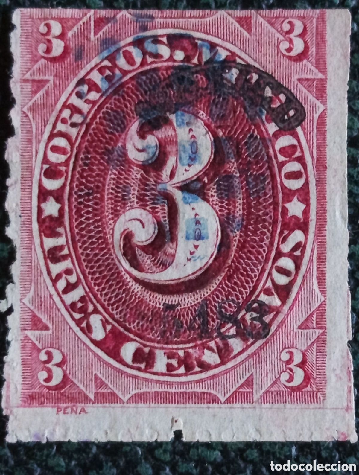 Sellos: Sello Mexico 3c Numeral 1882 Sobrecarga Mexico Scott #132 Usado