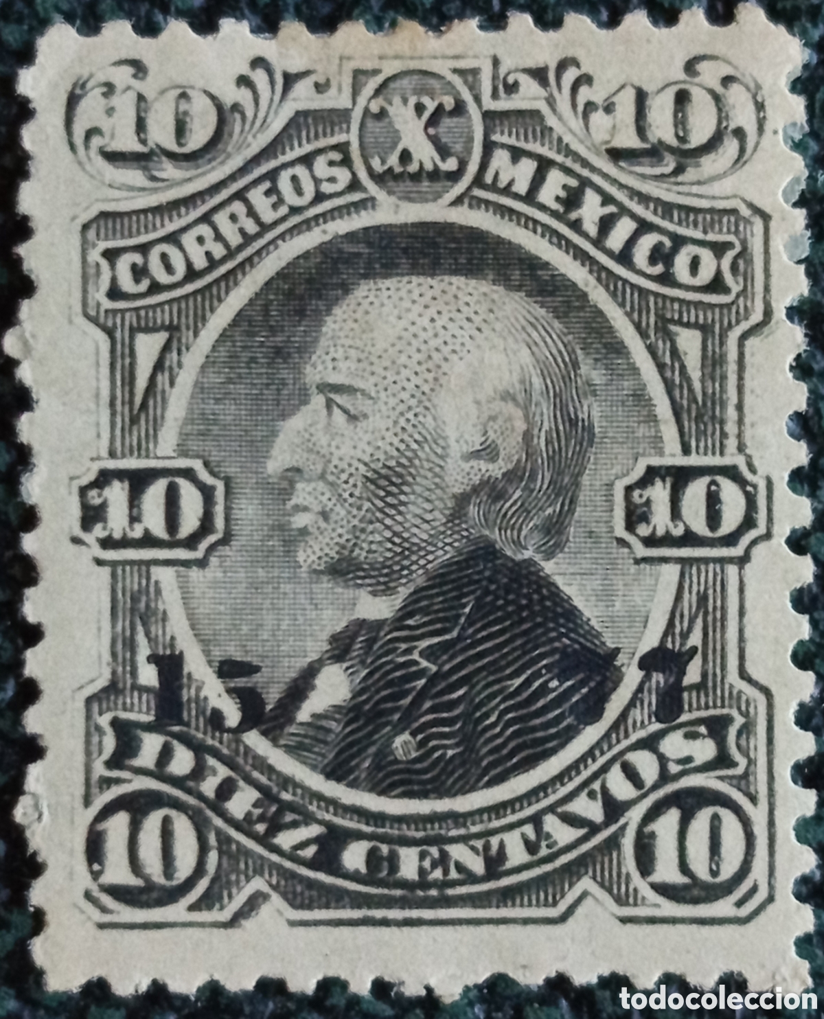 Sellos: Sello Mexico Ju&aacute;rez 10c Negro 1879 Sobrecarga Numero Scott#126 Nuevo