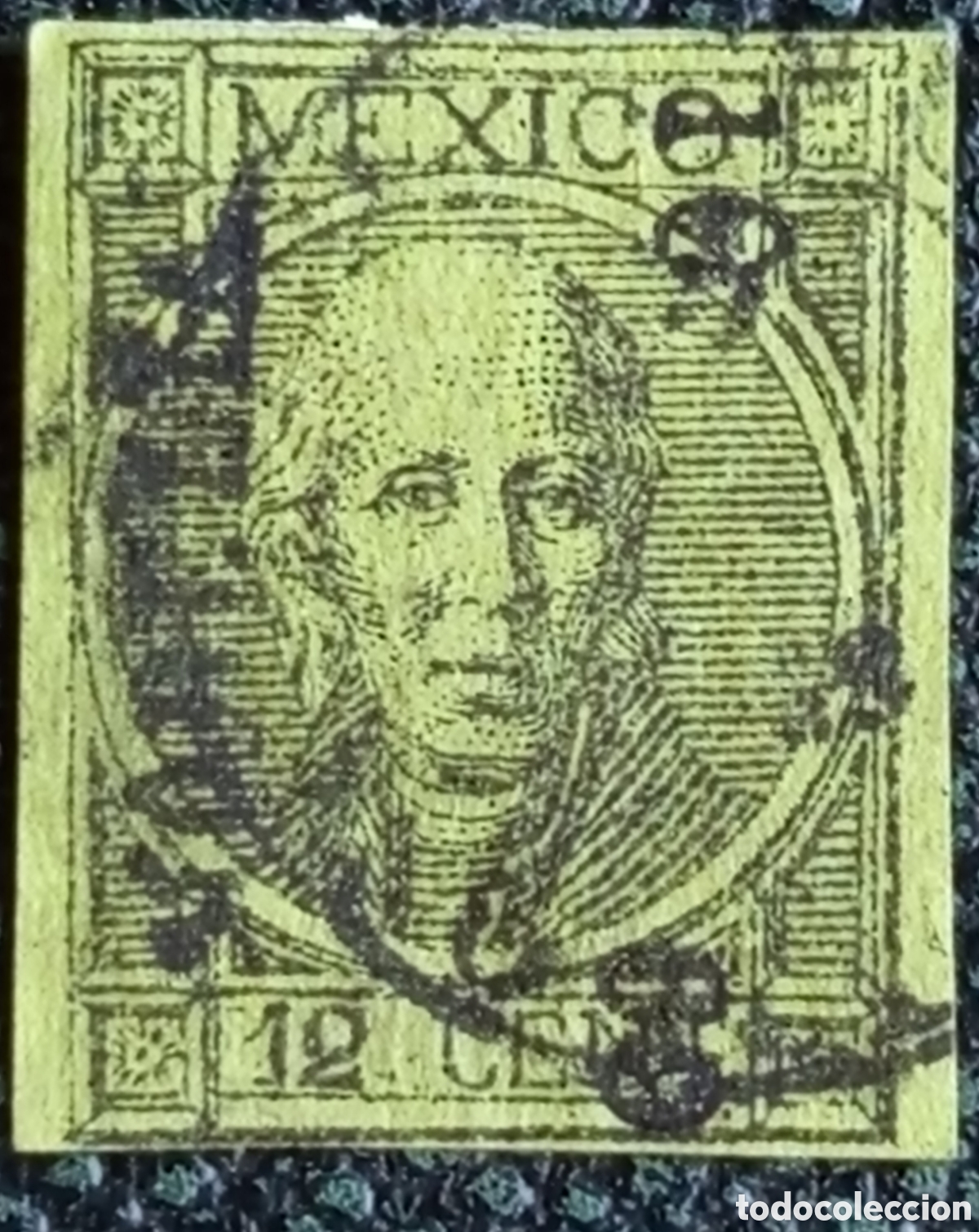 Sellos: Sello Mexico Hidalgo 12c Verde 1868 Sin Dentar Sobrecarga Scott#60 Usado