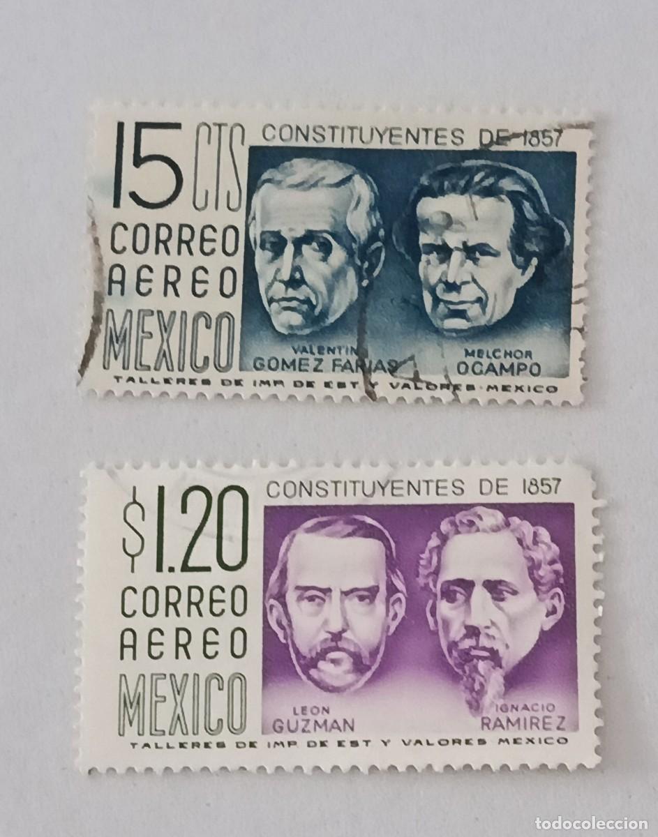 Sellos: Sellos M&eacute;xico 1956 Centenario de la constituci&oacute;n de 1857, inscripci&oacute;n &rdquo;CONSTITUYENTES DE 1857&rdquo;. A&eacute;re