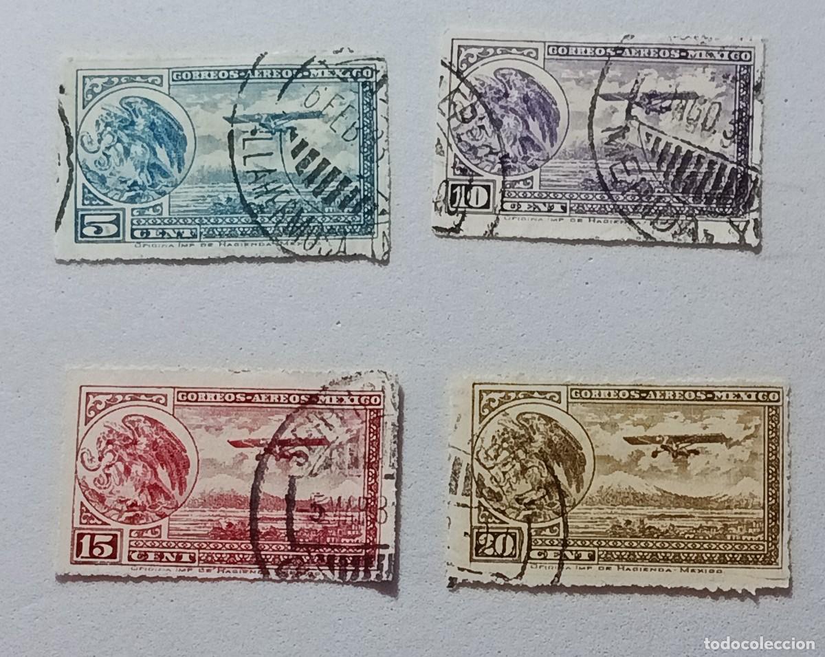 Sellos: Sellos M&eacute;xico 1929 -1934 Correo a&eacute;reo. Escudo nacional y aeroplano. Ruleta.