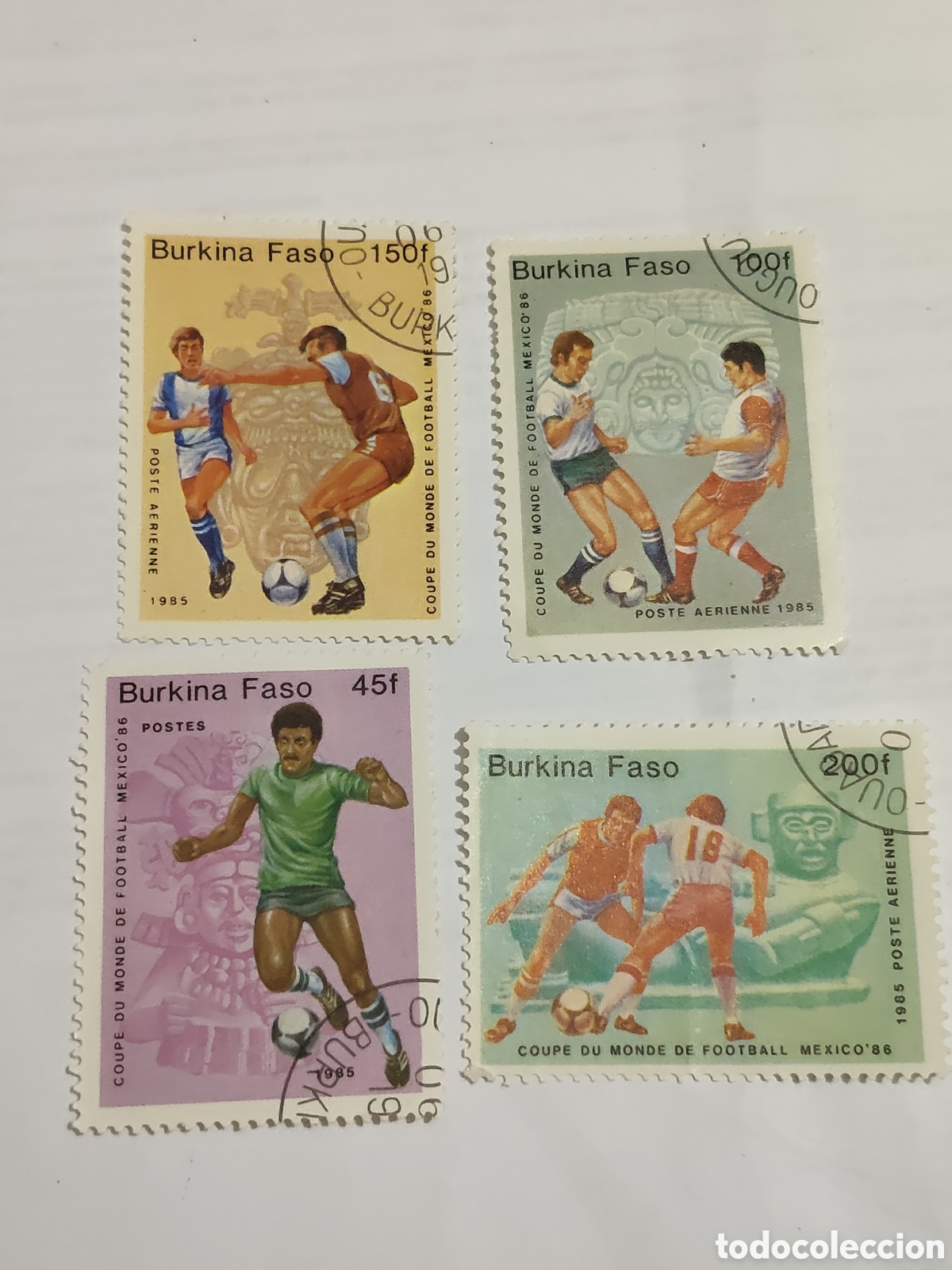 Sellos: 4 sellos de Burkina Faso copa del mundo de f&uacute;tbol M&eacute;xico 1986